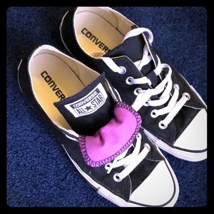 Black Converse All Stars w/ purple tongue 😝